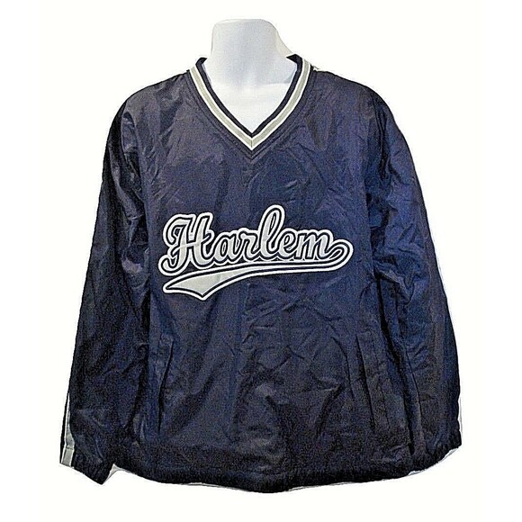 Steve and Barrys Windbreaker Vintage 90s L Navy Harlem Spellout Pullover Lined L - Picture 2 of 8